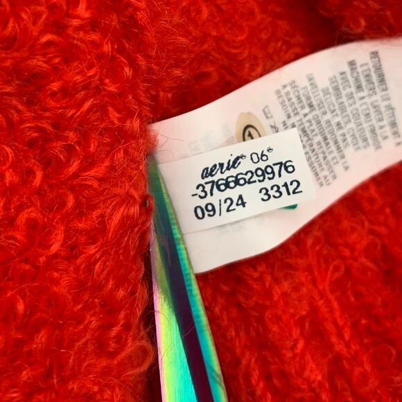 Aerie Women Large Oversized Fuzzy Sweater Red V-Neck Knit Cozy Wool Blend Lounge - Picture 10 of 10